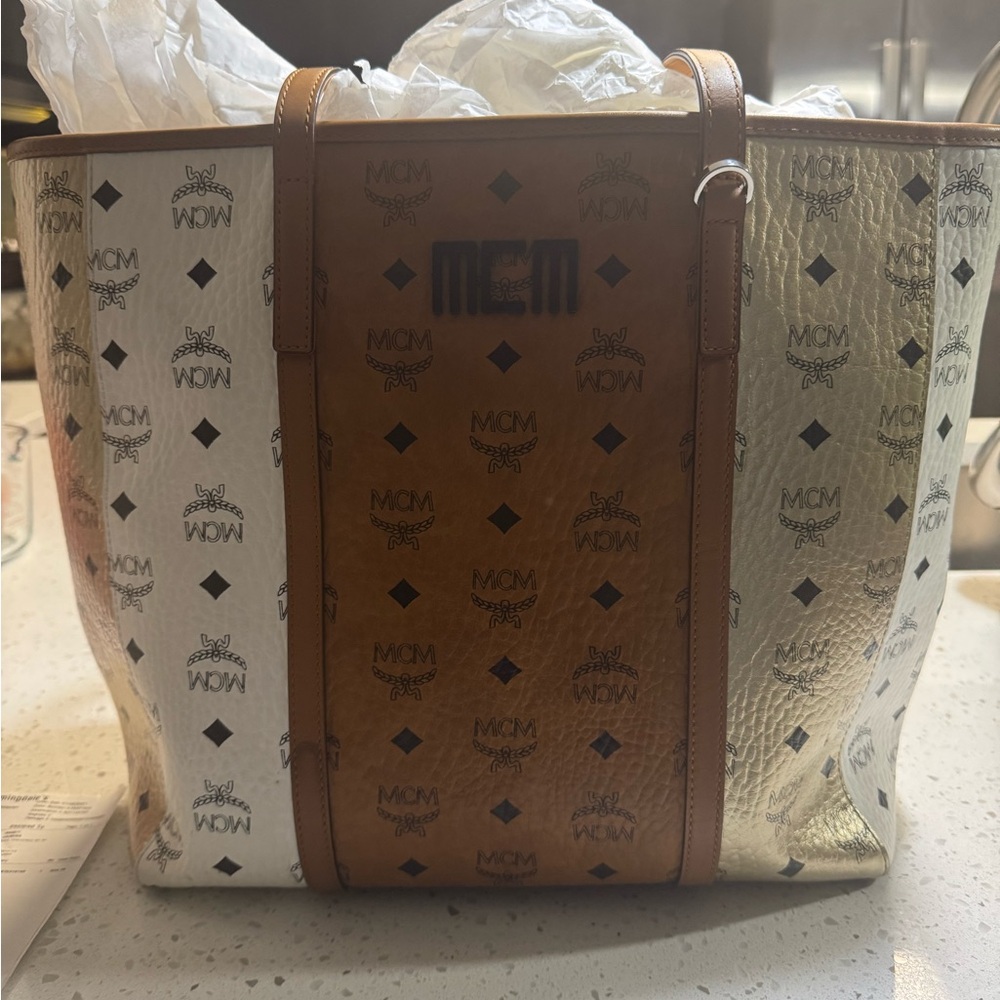 MCM Gold and Brown Purse